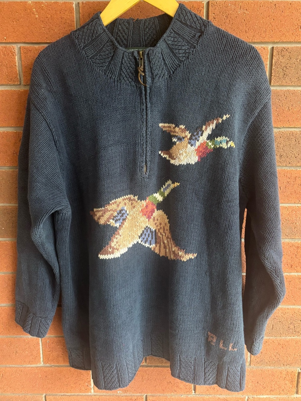 VTG Lauren Ralph Lauren Mallard Duck Knit Pullover XL